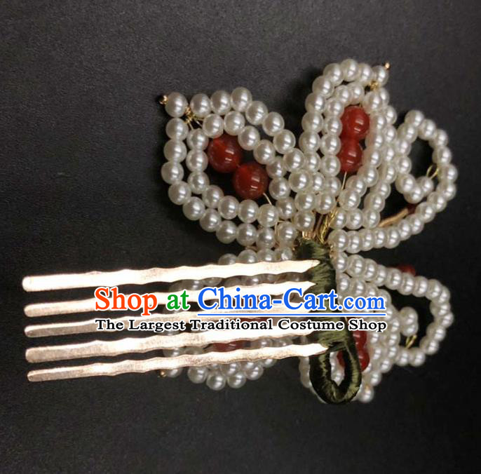 China Traditional Hanfu Hair Accessories Ming Dynasty Hairpin Ancient Princess Pearls Butterfly Hair Comb
