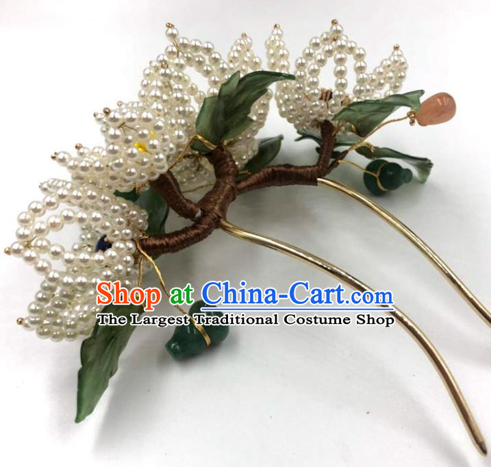 China Traditional Hanfu Flowers Hair Accessories Ming Dynasty Hairpin Ancient Princess Beads Hair Stick