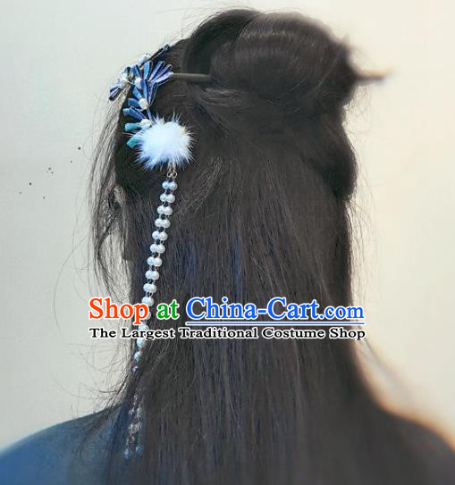China Ming Dynasty Silk Flowers Hairpin Traditional Hanfu Hair Accessories Ancient Princess Beads Tassel Hair Stick