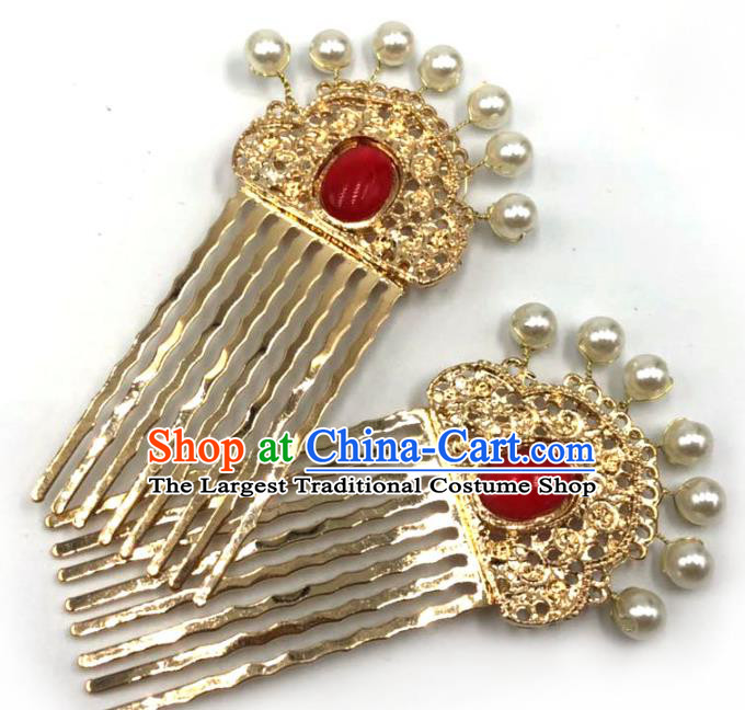 China Ancient Princess Golden Hair Combs Ming Dynasty Hairpin Traditional Hanfu Hair Accessories