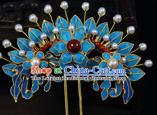 China Traditional Qing Dynasty Palace Pearls Hair Stick Ancient Queen Agate Hairpin