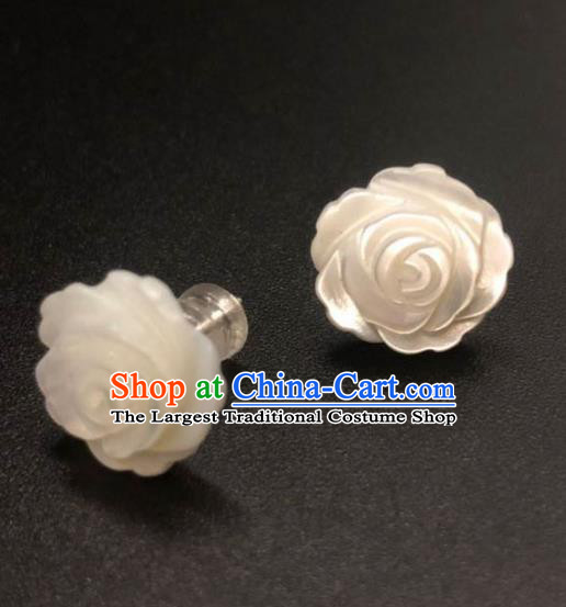 Handmade China Ancient Hanfu Ear Accessories Ming Dynasty Princess Carving Rose Shell Earrings