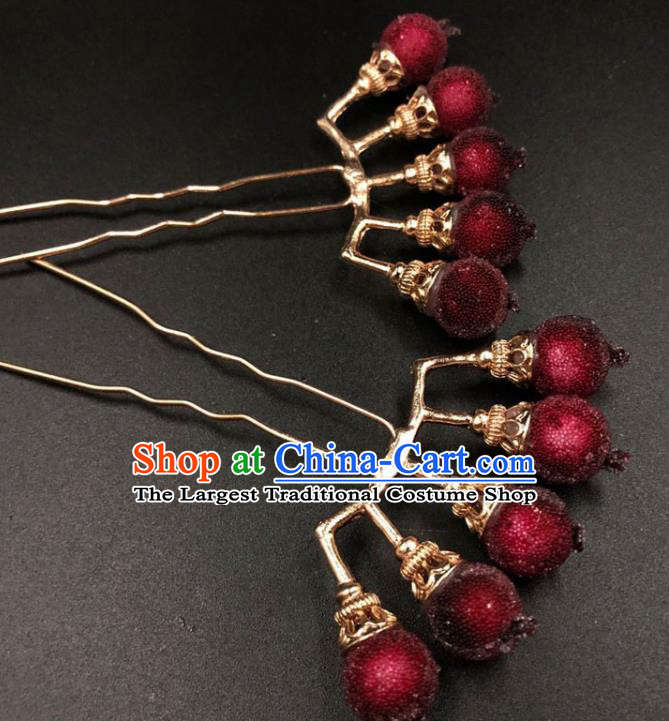 China Traditional Ming Dynasty Red Berry Hair Stick Ancient Princess Hairpin