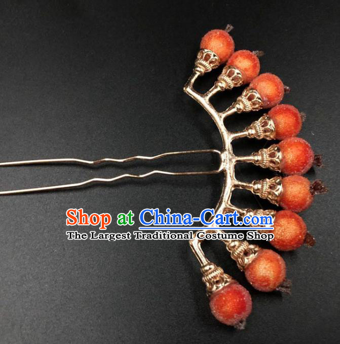 China Traditional Hanfu Hair Accessories Ming Dynasty Hair Stick Ancient Palace Lady Orange Berry Hairpin