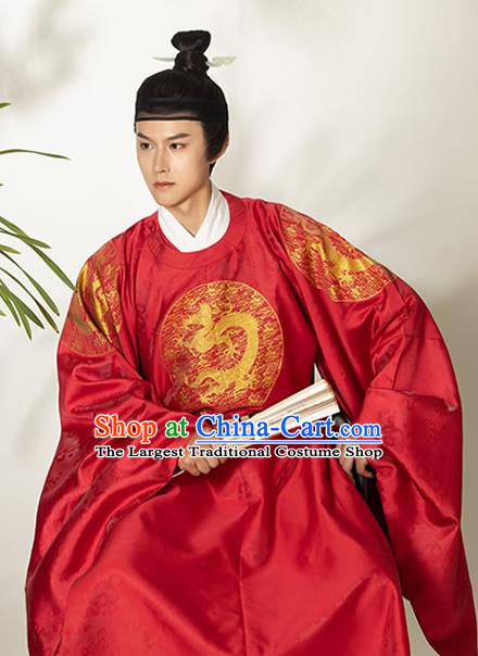 China Traditional Ming Dynasty Emperor Red Imperial Robe Ancient Monarch Historical Clothing