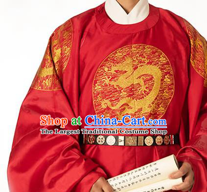 China Traditional Ming Dynasty Emperor Red Imperial Robe Ancient Monarch Historical Clothing