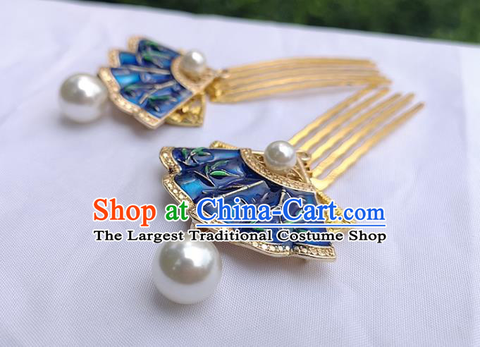 China Ancient Princess Hairpin Traditional Hanfu Hair Accessories Ming Dynasty Blueing Hair Combs