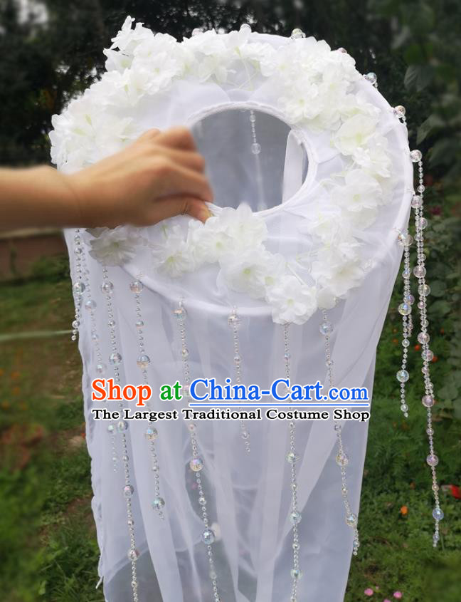 Chinese Traditional Hanfu Bamboo Hat Ancient Female Swordsman White Veil Hat