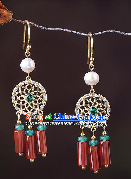 Chinese Classical Green Crystal Ear Accessories Traditional Cheongsam Agate Tassel Earrings