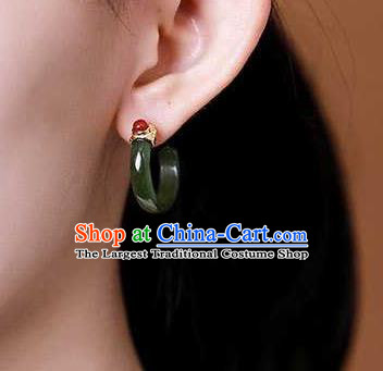 Handmade Chinese Cheongsam Agate Ear Accessories Traditional Green Jade Earrings