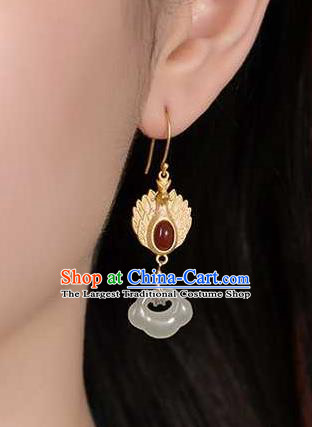 Handmade Chinese Jade Lock Ear Accessories Traditional Cheongsam Golden Phoenix Earrings