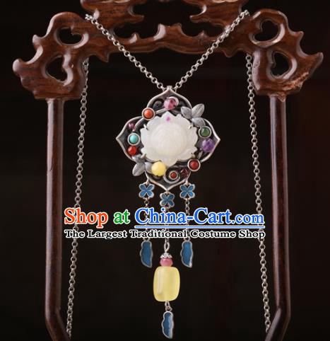 China Classical Jade Lotus Necklace Pendant Traditional Cheongsam Beeswax Necklet Accessories