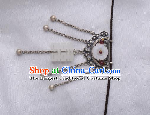 China Classical Silver Tassel Necklace Pendant Traditional Cheongsam Jade Wedding Necklet Accessories