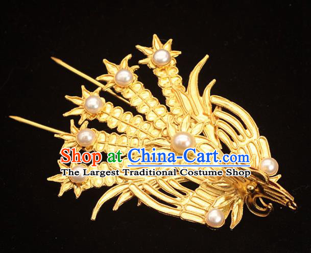 China Traditional Ming Dynasty Queen Hairpin Ancient Empress Golden Phoenix Hair Stick Hair Accessories