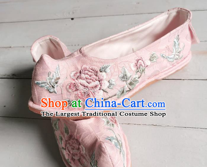Handmade Chinese Embroidered Shoes Ming Dynasty Princess Shoes Traditional Hanfu Shoes Pink Satin Bow Shoes