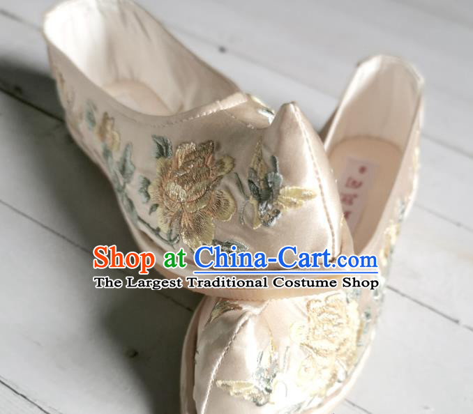 Handmade Chinese Golden Satin Bow Shoes Embroidered Shoes Ming Dynasty Princess Shoes Traditional Hanfu Shoes