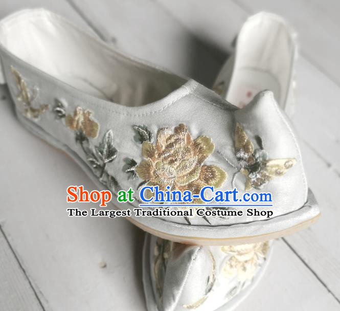 Handmade Chinese Light Blue Satin Bow Shoes Embroidered Shoes Traditional Hanfu Shoes Ancient Princess Shoes