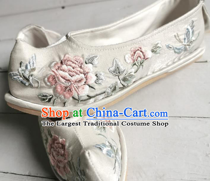 Handmade Chinese Embroidered Shoes Ancient Princess Shoes Traditional Hanfu Bow Shoes Wedding Argent Satin Shoes