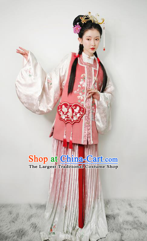 China Traditional Embroidered Hanfu Dress Ancient Ming Dynasty Noble Lady Historical Clothing Complete Set