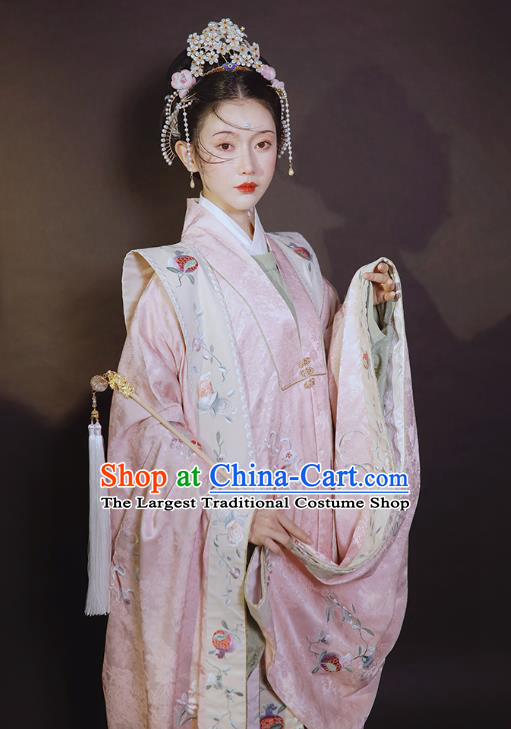 China Ancient Ming Dynasty Wedding Historical Clothing Traditional Court Concubine Embroidered Pink Hanfu Dress