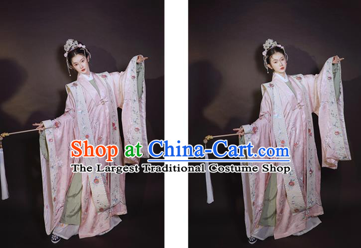 China Ancient Ming Dynasty Wedding Historical Clothing Traditional Court Concubine Embroidered Pink Hanfu Dress