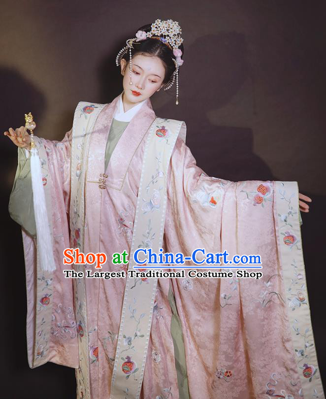 China Ancient Ming Dynasty Wedding Historical Clothing Traditional Court Concubine Embroidered Pink Hanfu Dress