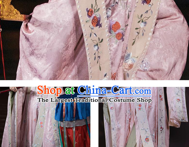 China Ancient Ming Dynasty Wedding Historical Clothing Traditional Court Concubine Embroidered Pink Hanfu Dress