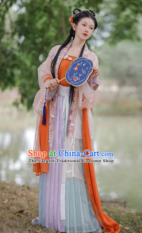 China Ancient Noble Lady Historical Clothing Traditional Song Dynasty Young Beauty Embroidered Costumes