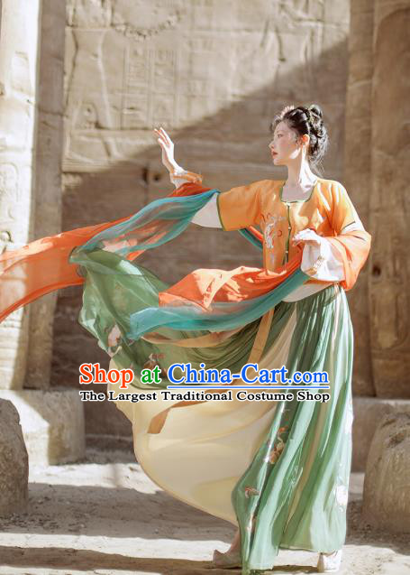 China Ancient Palace Beauty Clothing Traditional Tang Dynasty Embroidered Historical Costume