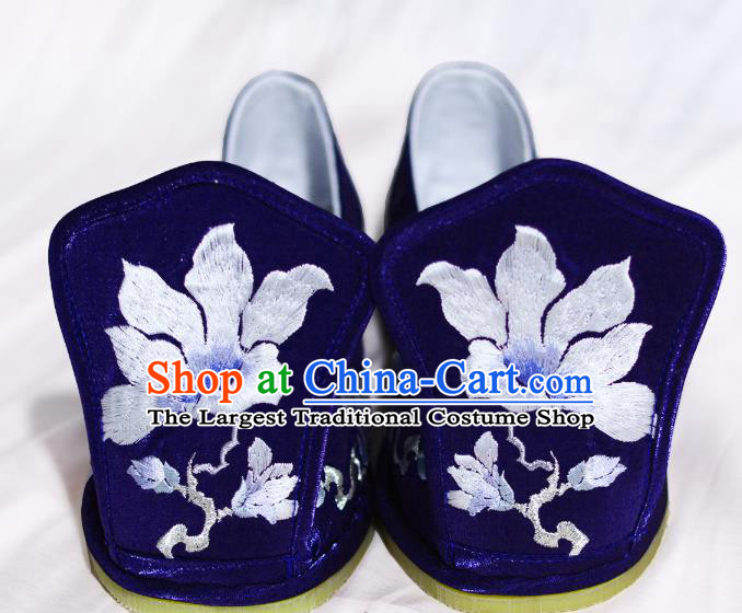 Handmade Chinese Embroidered Mangnolia Shoes Traditional Hanfu Royalblue Shoes Princess Shoes