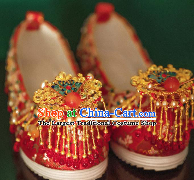 Handmade Chinese Embroidered Shoes Ancient Princess Red Shoes Traditional Hanfu Wedding Shoes