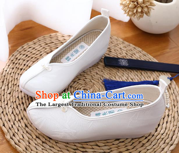Chinese Traditional Song Dynasty White Shoes Ancient Princess Shoes Classical Bamboo Pattern Shoes