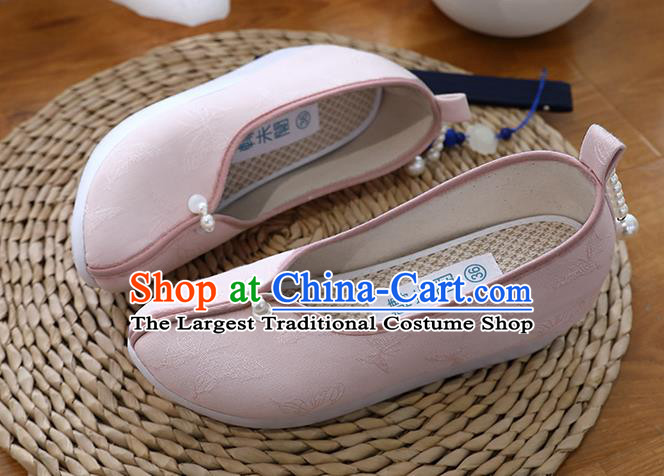 Chinese Classical Butterfly Pattern Pink Shoes Traditional Song Dynasty Princess Shoes Hanfu Shoes