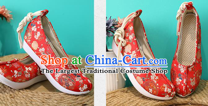 Chinese Classical Red Brocade Shoes Hanfu Shoes Traditional Wedding Shoes