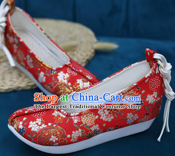 Chinese Classical Red Brocade Shoes Hanfu Shoes Traditional Wedding Shoes