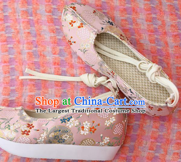 Chinese Hanfu Pink Brocade Shoes Classical Shoes Traditional Ming Dynasty Princess Shoes
