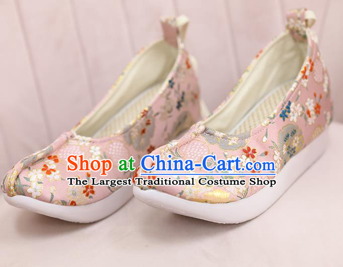Chinese Hanfu Pink Brocade Shoes Classical Shoes Traditional Ming Dynasty Princess Shoes