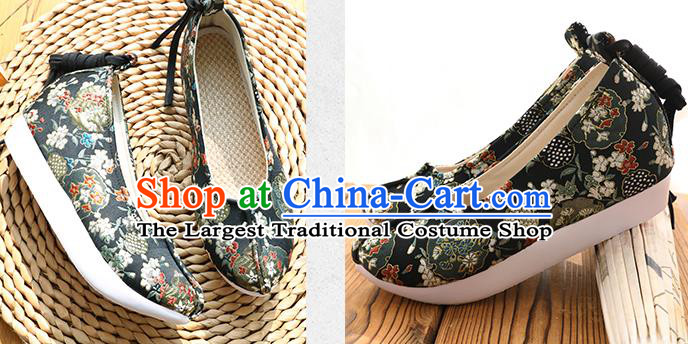 Chinese Classical Shoes Traditional Ming Dynasty Princess Shoes Hanfu Black Brocade Shoes