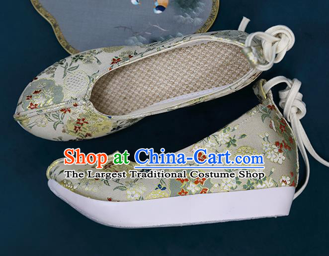 Chinese Traditional Ming Dynasty Princess Shoes Hanfu White Brocade Shoes Classical Wedding Shoes