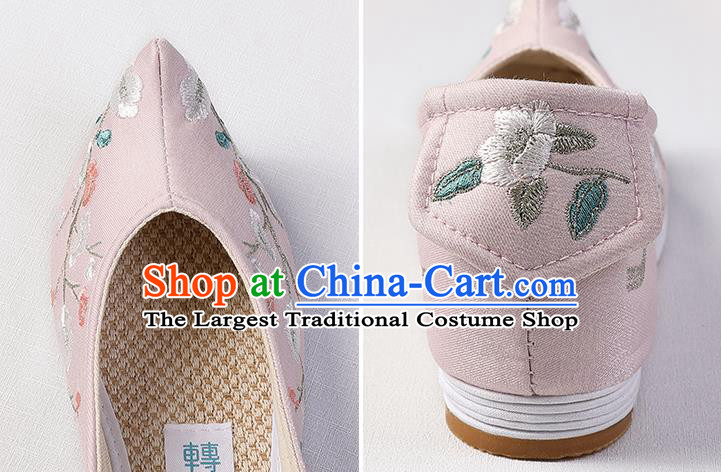 Chinese Handmade Embroidered Mangnolia Pink Shoes Traditional Ming Dynasty Princess Shoes