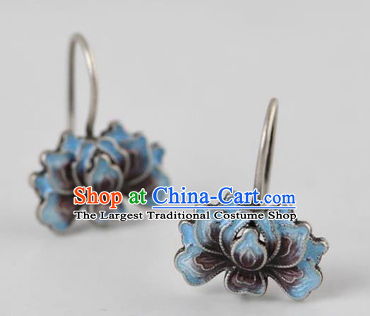 China National Silver Earrings Traditional Cheongsam Blueing Peony Ear Accessories