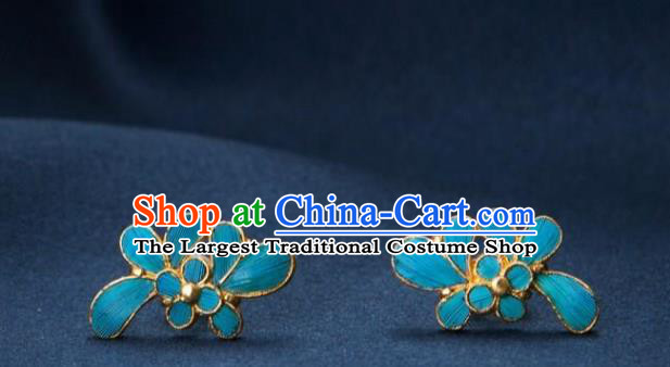 China Traditional Qing Dynasty Empress Ear Accessories National Blue Earrings