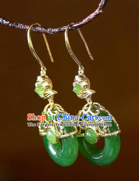 China Traditional Qing Dynasty Palace Lady Ear Accessories National Jade Earrings