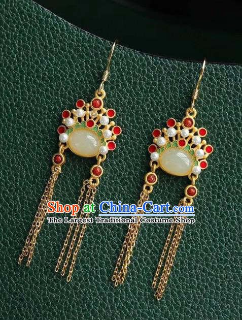China Traditional Peking Opera Blues Ear Jewelry Accessories National Cheongsam Golden Tassel Earrings