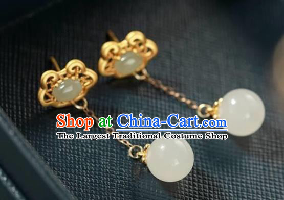 China Traditional Golden Cloud Ear Jewelry Accessories National Cheongsam Jade Tassel Earrings