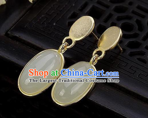 China Traditional Ear Jewelry Accessories National Cheongsam Golden Jade Earrings