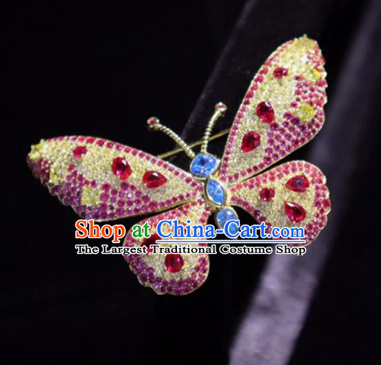 China Handmade Crystal Butterfly Brooch Accessories Traditional Cheongsam Jewelry