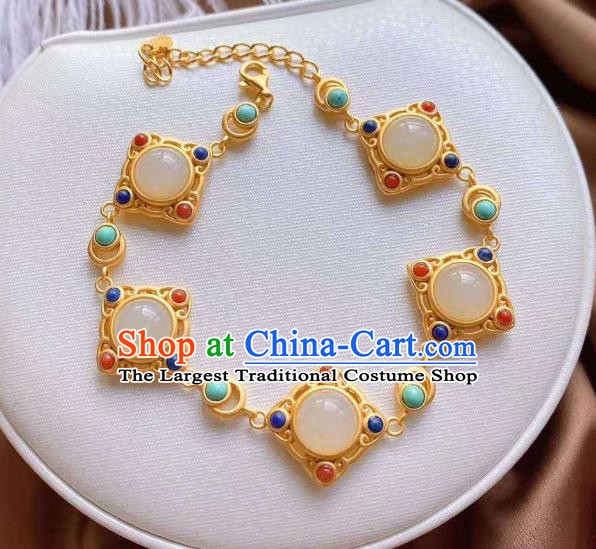 China Handmade Gems Bracelet Accessories Traditional White Chalcedony Bangle Jewelry