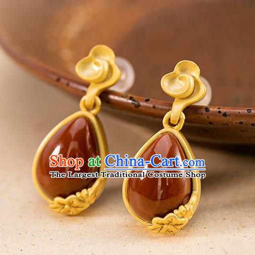 China Traditional Golden Cloud Ear Jewelry Accessories National Cheongsam Enamel Red Earrings