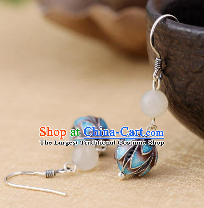 China Traditional Cloisonne Lotus Ear Jewelry Accessories National Cheongsam Silver Earrings